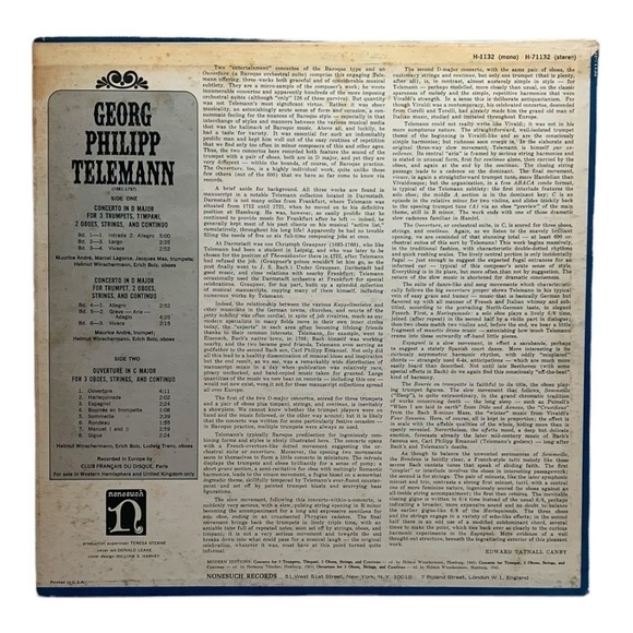 LP Georg Philipp Telemann - Concerto In D Major For 3 Trumpets Vinyl Record - Picture 2 of 2